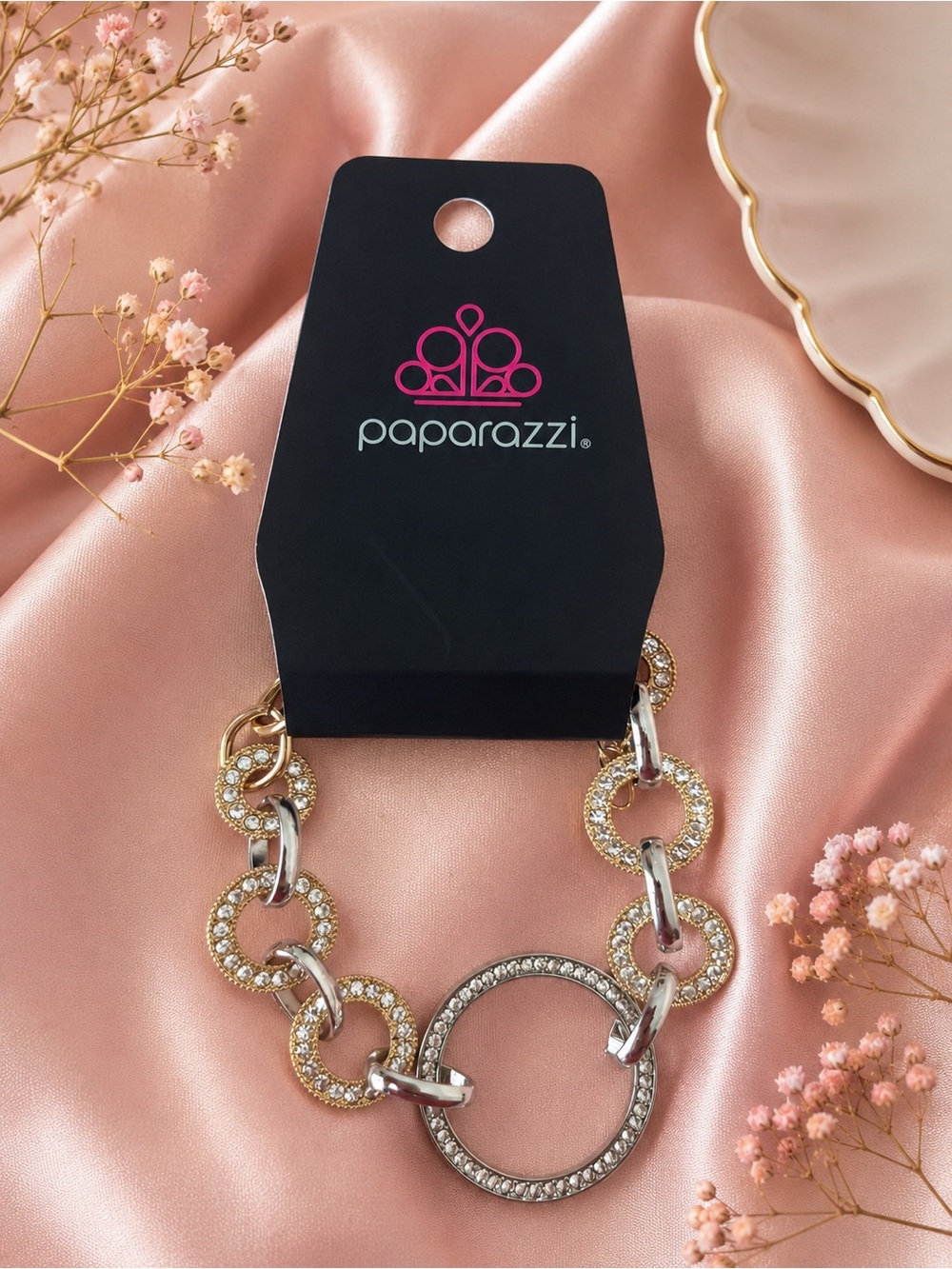 paparazzi Two-Tone Crystal Circle Link Bracelet - Gold & Silver